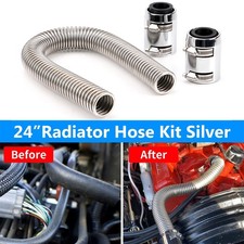 24 Inch Flexible Radiator Hose Kit Stainless Steel Upper Lower w/ Chrome Caps picture