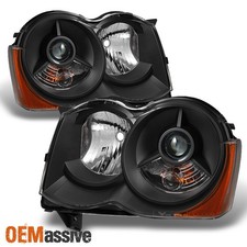 Fit Black 2008 2009 2010 Jeep Grand Cherokee Halogen Projector Headlights L+R picture