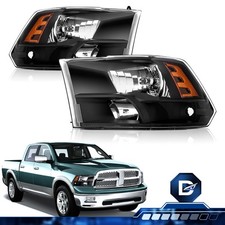 For 2009-2018 Dodge Ram Quad 1500 2500 3500 Headlights Assembly Black Amber Pair picture