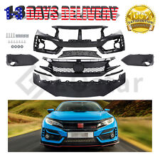 Type R Style Front Bumper Cover Kit w/ Grille & Lip For 2016-2021 Honda Civic picture