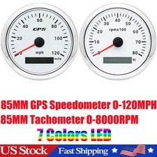 85MM White GPS Speedometer 120MPH&Tachometer 8000RPM Gauge Waterproof For Boat picture