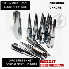 FIT CHEVROLET ASTRO VAN SPIKE LUG NUT 4.5'' CONICAL SEAT 1/2-20 CHROME 20PC+KEY picture
