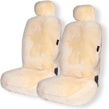 Ivory Genuine Sheepskin Seat Cover 2 Pk Universal Fit Car Full Seat Furry Cover picture