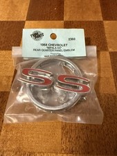 1964 Chevy Impala SS Rear Quarter Panel Emblems Pair Trim Parts 2360 NOS picture
