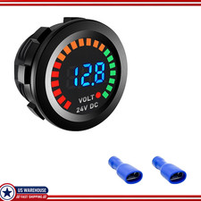 Waterproof DC 24V LED Digital Voltmeter Gauge, Universal Round Panel Terminals, picture