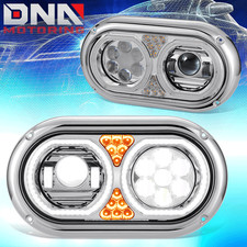 For 1967-1987 Peterbilt 359 LED Halo Ring DRL Signal Projector Headlights Chrome picture