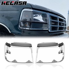 HECASA Chrome Headlights Trim Bezel Pair For 1992-1996 Ford Bronco F150 Pickup picture
