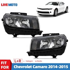 1 Pair Left+Right Headlights For 2014-2015 Chevy Camaro Black Housing with Bulbs picture