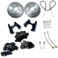 63-87 C10 Rear Disc Brake Kit 5 Lug Drilled/Slotted  e-brake & Master PV4 Black picture