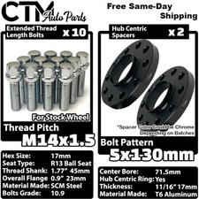 2x 17mm Thick 5x130 71.5mm CB Wheel Spacer 14x1.5 Chrome Ball Bolt Porsche &More picture