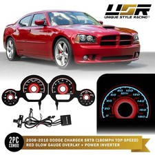 RED Glow Gauge Black Overlay For 06-10 Dodge Charger/Magnum SRT8 180MPH Cluster picture