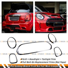 FOR 14-21 MINI COOPER F55 F56 F57 GLOSS BLACK GRILL + HEADLIGHT+ TAILLIGHT TRIM  picture