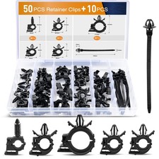 GOOACC 60PCS Car Wire Loom Routing Clips + 10 Cable Ties Black Kit picture