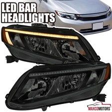 Smoke Headlights Fits 2012-2015 Honda Civic Coupe Sedan LED Bar Lamps Switchback picture