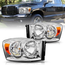 2Pcs Pair Headlights For 2006-2009 Dodge Ram 1500 2500 3500 Amber Reflector picture