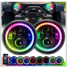 RGB 7'' Inch Halo LED Headlights DRL Lights Combo Kit For Jeep Wrangler JK TJ LJ picture