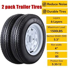 2 pack Trailer Tires On Rims 5.30-12 530-12 5.30 X 12 5 Hole Wheel White Spoke picture