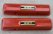 1963 - 1967 Chevy Chevrolet Impala 327 Valve Covers w/ Embossed Aluminum Decals picture