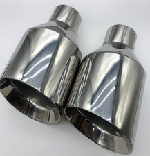 2X Dodge RT SRT RAM 5″ Big Silver Exhaust Tip 2.5″ Inlet Angle Cut Double Wall picture