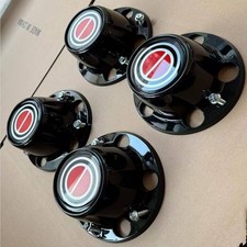 1980-1996 FORD F150 BRONCO VAN BLACK CENTER CAPS HUBS SET RED CENTER NEW picture