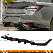 FOR 2021-23 HYUNDAI ELANTRA KDM GLOSS BLACK LED REAR DIFFUSER + CORNER SPLITTERS picture