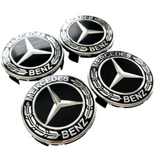 4x Black Center Chrome Star Wheel Center Caps Hub Cover 3 ich nLogo for Mercedes picture