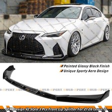 For 2021-2025 Lexus IS300 IS350 CTM V2 3PC Gloss Black Front Bumper Lip Splitter picture