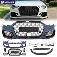 For 2017-19 Audi A3 S3 Front Bumper Cover Grille Facelift Set Gloss Black W/Hole picture