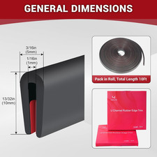 Rubber Edge Trim 1/16 Inch Black Self Adhesive Fit for 0-5/64 Inch Edges 10Ft picture