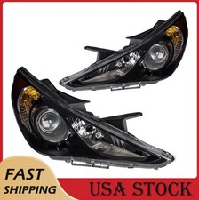 Headlight Assembly Fits 2011-2014 Hyundai Sonata Projector Halogen Black Amber picture