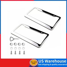 2PCS Chrome 304 Stainless Steel Metal License Plate Frame Tag Cover Screw Caps picture