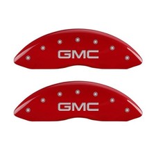 MGP Fits 4 Caliper Covers Engraved Front & Rear GMC Red Finish Silver Ch picture