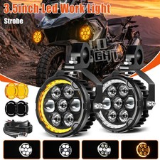 Pair 3.5inch LED Motorcycle Driving Auxiliary Spot Light Fog Lamp White+Amber picture