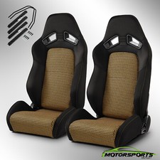 Universal Black+Gold I-pattern PVC Reclinable Racing Seats Pair Left/Right picture