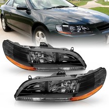 For 1998-2002 Honda Accord Black Headlights Assembly Amber Corner Headlamps Pair picture