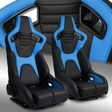[Venom Series] Black+Blue PVC Reclinable Racing Seats W/Slider Left/Right picture