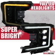 Fits 2018-2020 Ford F150 Smoke Full LED Projector Headlights Sequential Signal picture