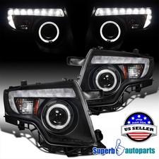 Fits 2007-2010 Ford 07-10 Edge Black Halo Projector Headlights LED Strip Lights picture