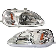 Headlight Assembly Set For 1999-2000 Honda Civic Left Right Halogen Composite picture