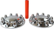 2 Chrome Standard Axle Cover Kit w/ 33mm Lug Nut Front For Semi Truck picture