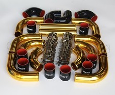 RDT UNIVERSAL GOLD ALUMINUM INTERCOOLER PIPINGS + BLACK COUPLERS + T-BOLT CLAMPS picture