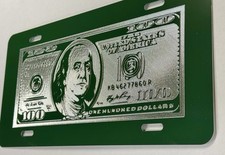 New Money 100 Hundred Dollar Bill Car Tag Diamond Etched Engraved License Plate picture