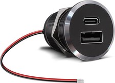 12V USB Outlet All-Aluminum QC 3.0 USB-A & USB-C PD3.0 Dual Small Version  picture