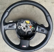 ✅ 09-12 AUDI A4 S4 B8 8K 3 SPOKE SPORT STEERING WHEEL EMBLEM SWITCHES PADDLES picture