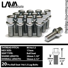 20 PCS CHROME 14X1.5 BALL SEAT LUG BOLT 28MM SHANK FIT PORSCHE STOCK WHEEL&MORE picture