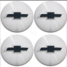 4Pcs of Chevrolet Center Caps 3.25” 83mm Brushed Silver Black Bowtie 22837060 picture