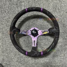 350mm MOMO ULTRA Purple Spoke Deep Dish Suede Racing Car Sport Steering Wheel picture