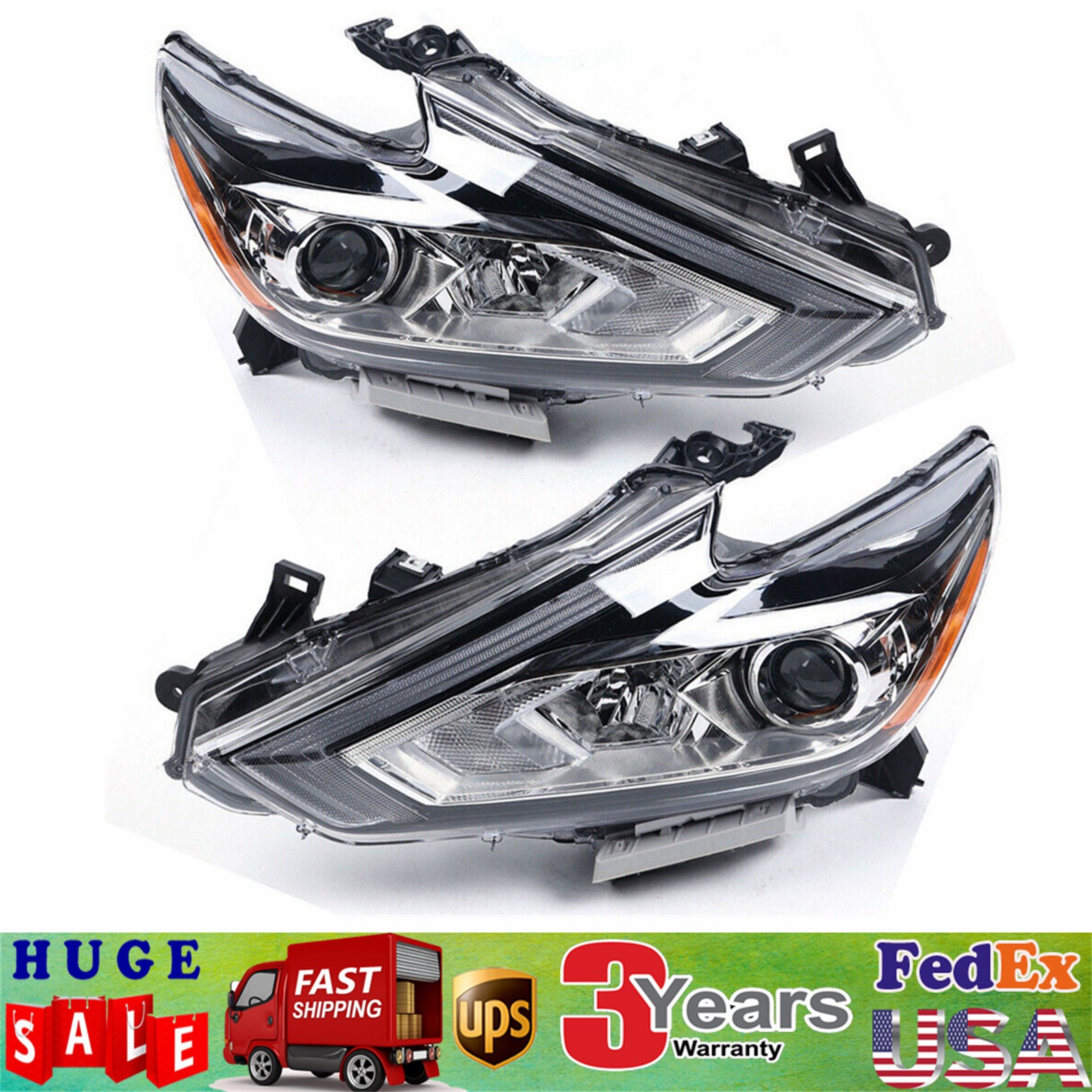 For 2016 - 2018 Nissan Altima Sedan Headlights Headlamps 1 Pair Left+Right Side