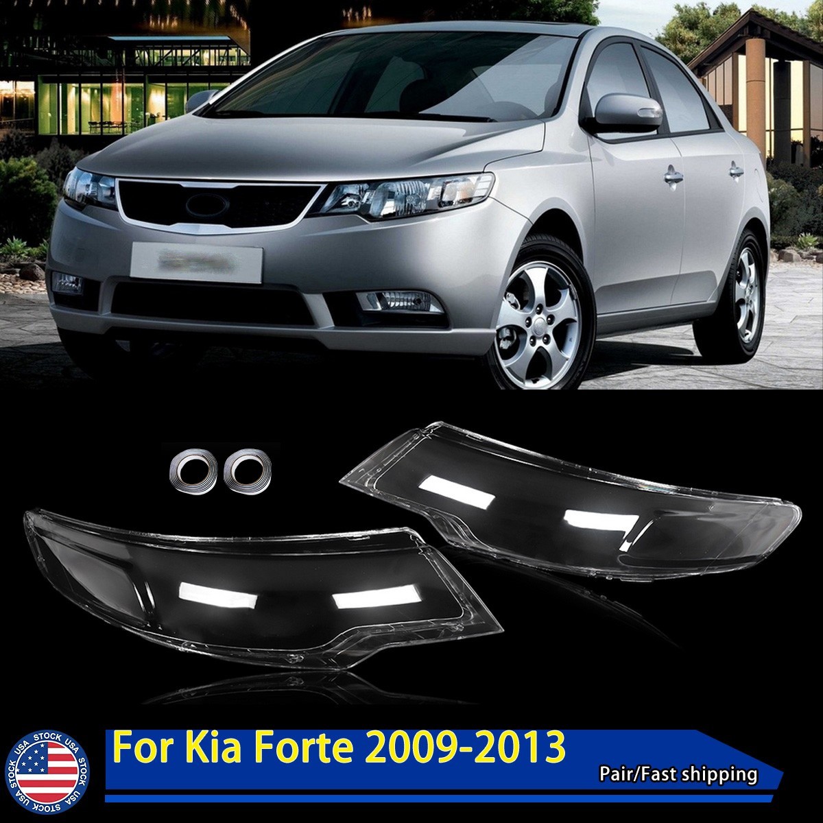 Pair Front Headlight Lens Cover Replacement For Kia Forte 2009-2013 Left&Right Pair Front Headlight Lens Cover Replacement For Kia Forte 2009-2013 Left&Right