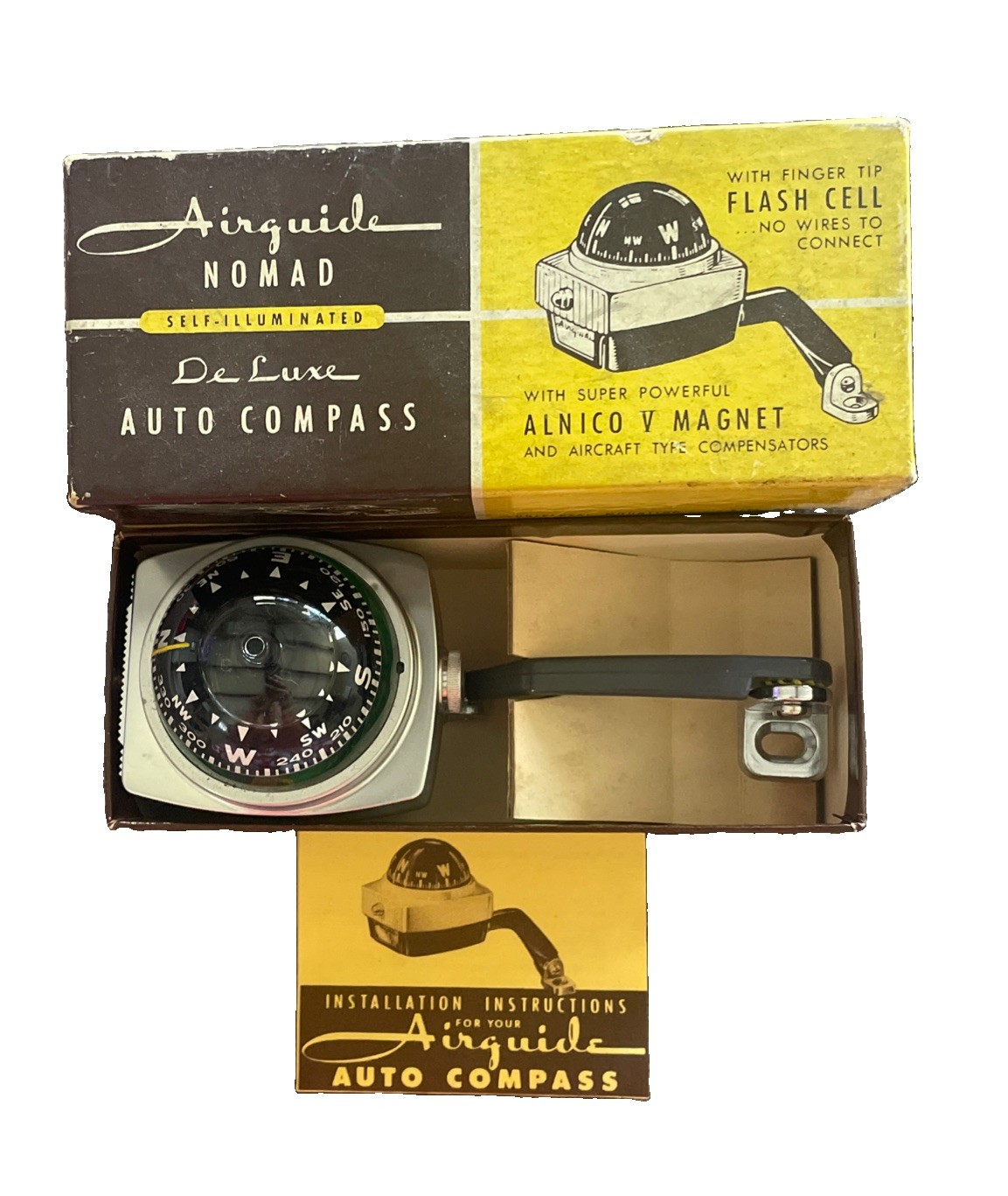 VTG 1960s Airguide Nomad Deluxe Auto Compass Model 79 NOS With Box And Manual
